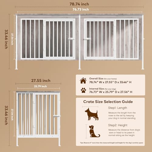 78 Inch Extra Large Double Dog Kennel Furniture with Removable Divider G93482