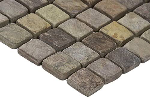 Mixed Color 12 in. x 12 in. x 10mm Tumbled Slate Mesh-Mounted Mosaic Tile (10 Sq. ft. 10 Pieces per CASE) A953354