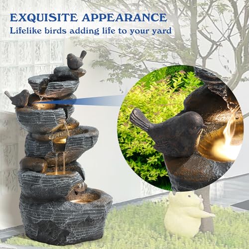 5-Tiers Cascading Rock Water Fountain with LED Lights G77108