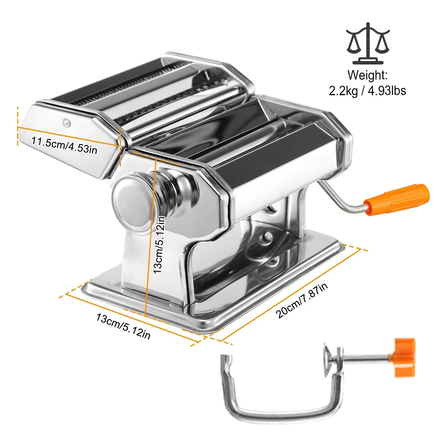Silver Pasta Maker with 6 Thickness Settings and Rollers Cutter J425