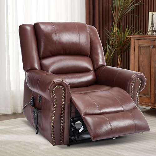 Brown Faux Leather Power Lift Recliner Chair with Massage and Heat O952