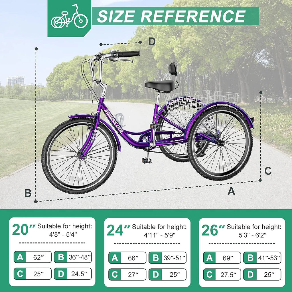 24" Adult Tricycle 3 Wheel 7 Speed Bike with Shopping Basket F9073