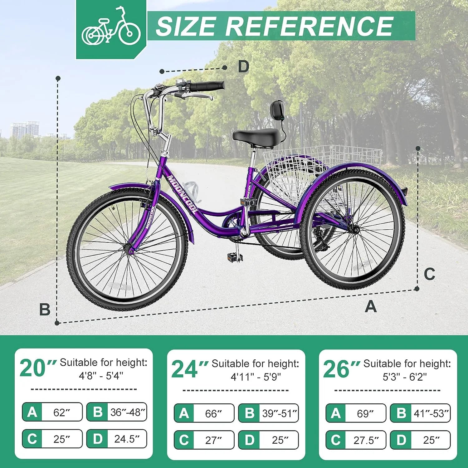 24" Adult Tricycle 3 Wheel 7 Speed Bike with Shopping Basket F9073