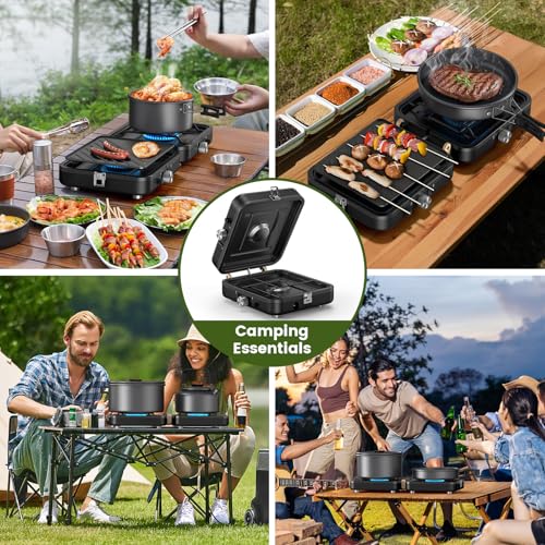 2-Burner Portable Propane Camp Stove with Griddle and Carrying Bag R360