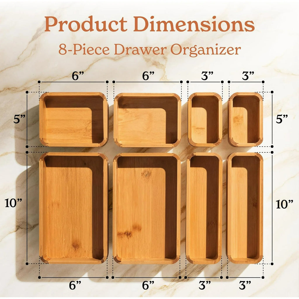 8-Piece Bamboo Kitchen Drawer Organizer Set T36135