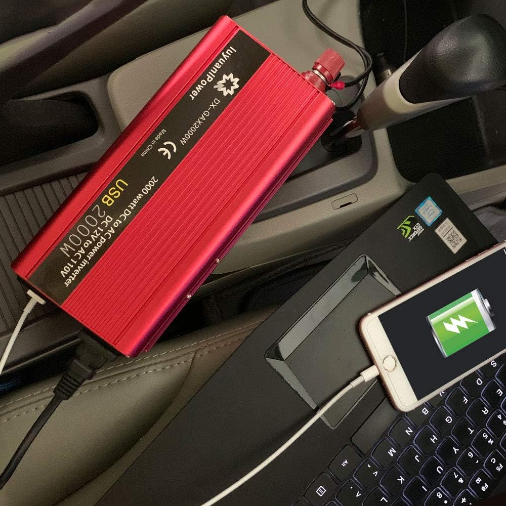 1200W DC to AC 12V to 110V Car Power Inverter with 3.1A USB and Battery Clips W33366