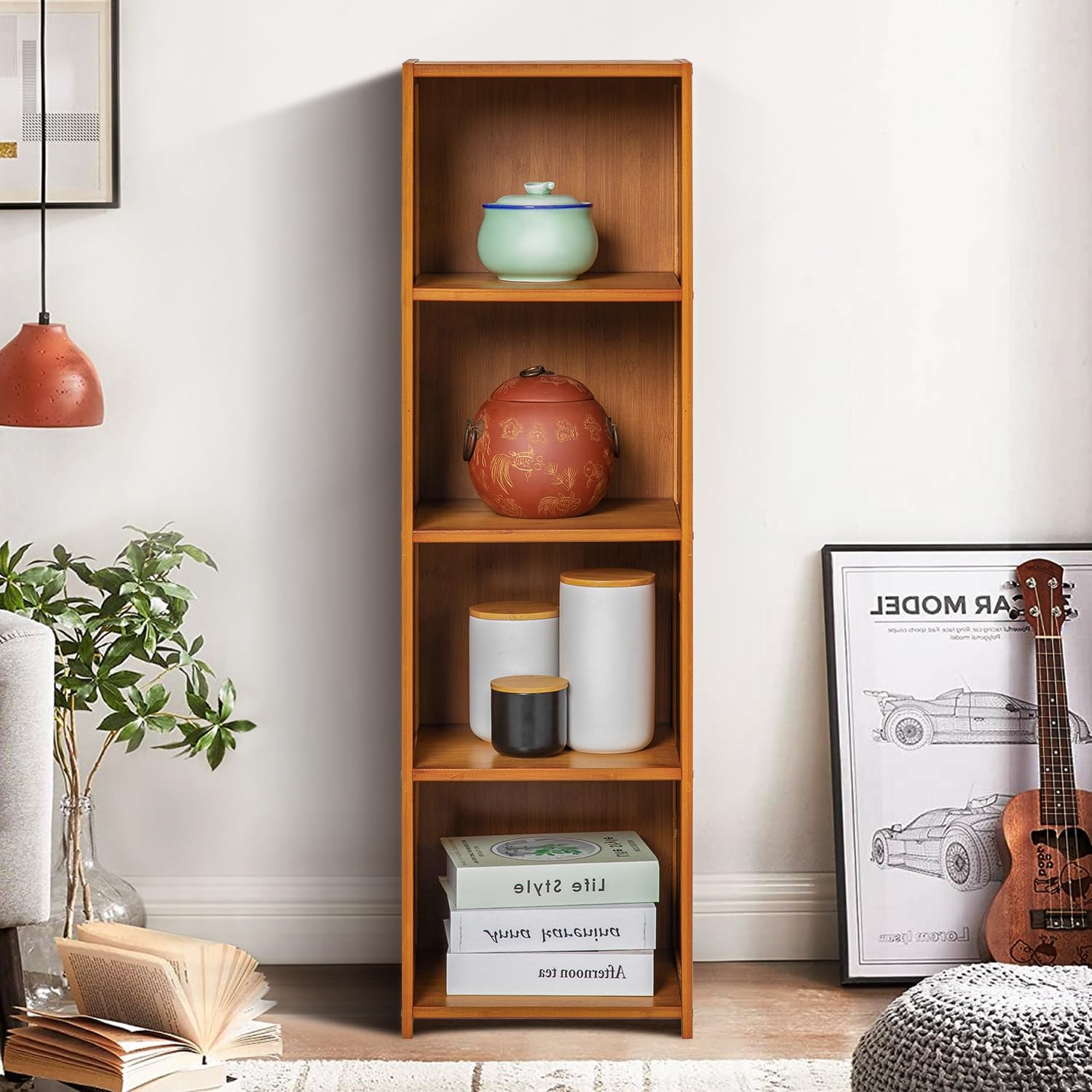 4-Tier Narrow Bamboo Bookcase M683