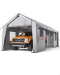 Silver Gray 180 g PE Carport with Front & Rear Doors A6647