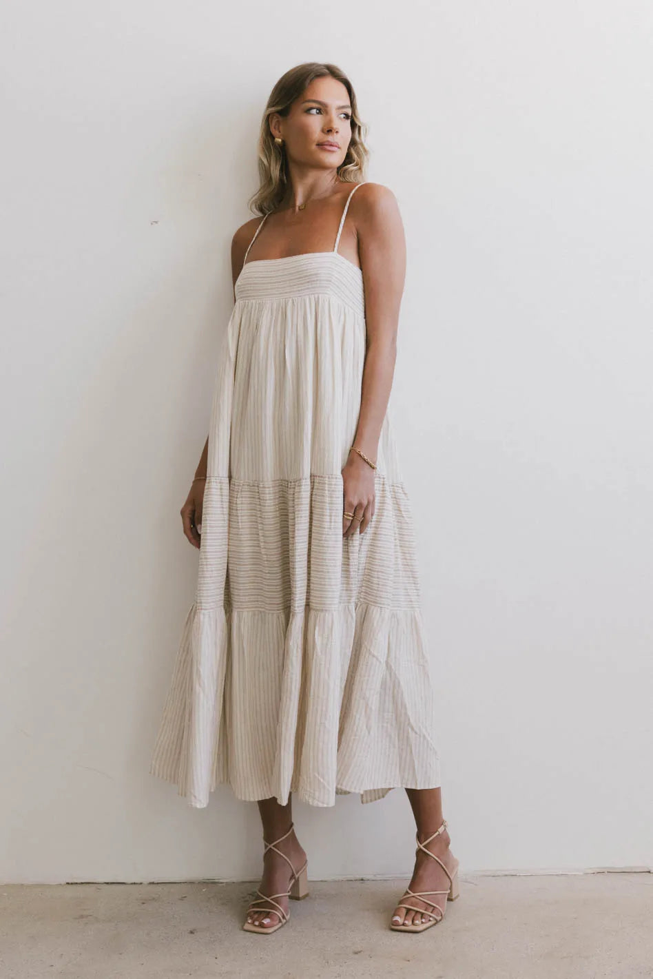 Striped Midi Dress in Natural F4253