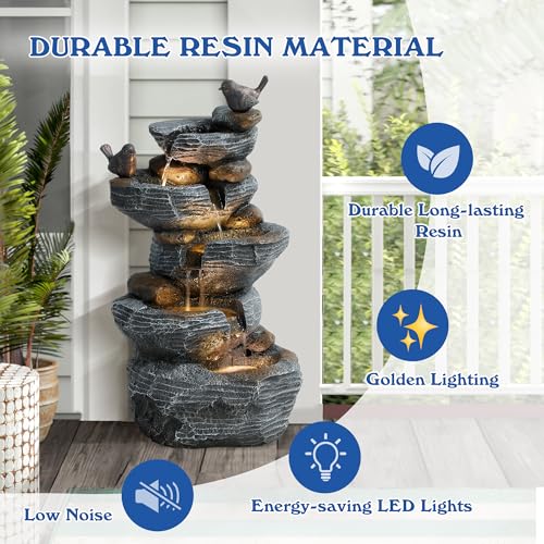 5-Tiers Cascading Rock Water Fountain with LED Lights G77108