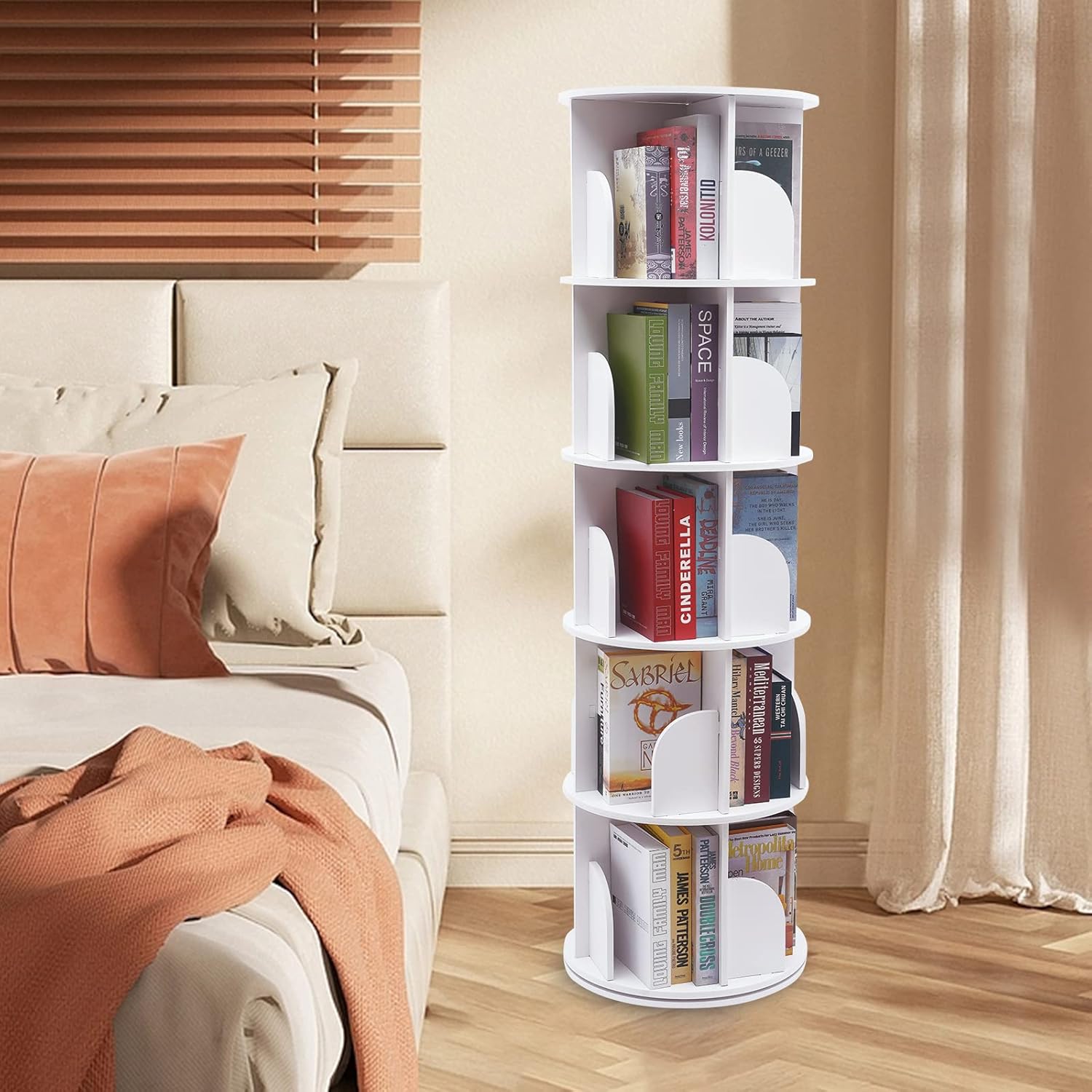 5 Tier 360° Rotating White PVC Board Bookshelf H838339