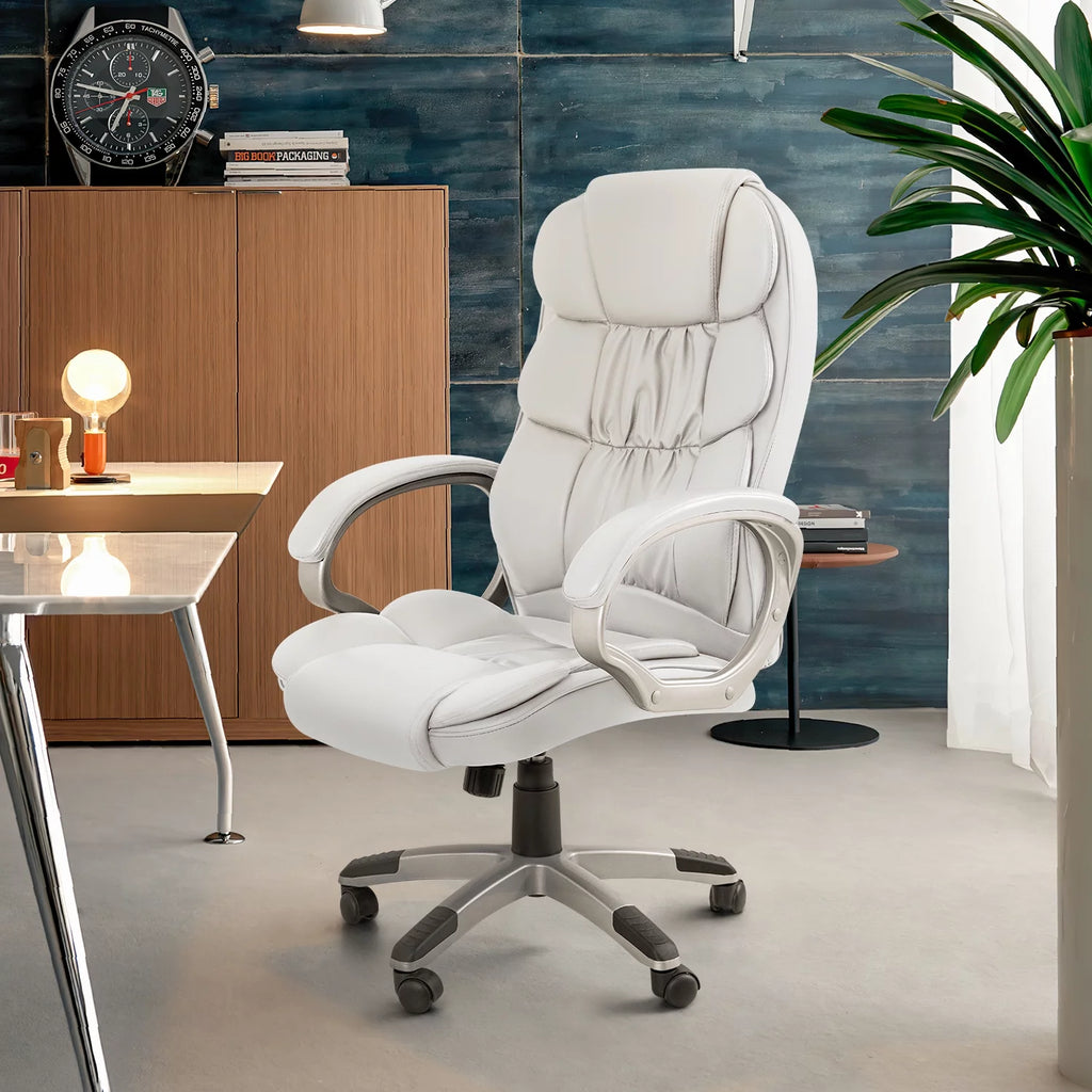 White Leather High Back Office Chair O663