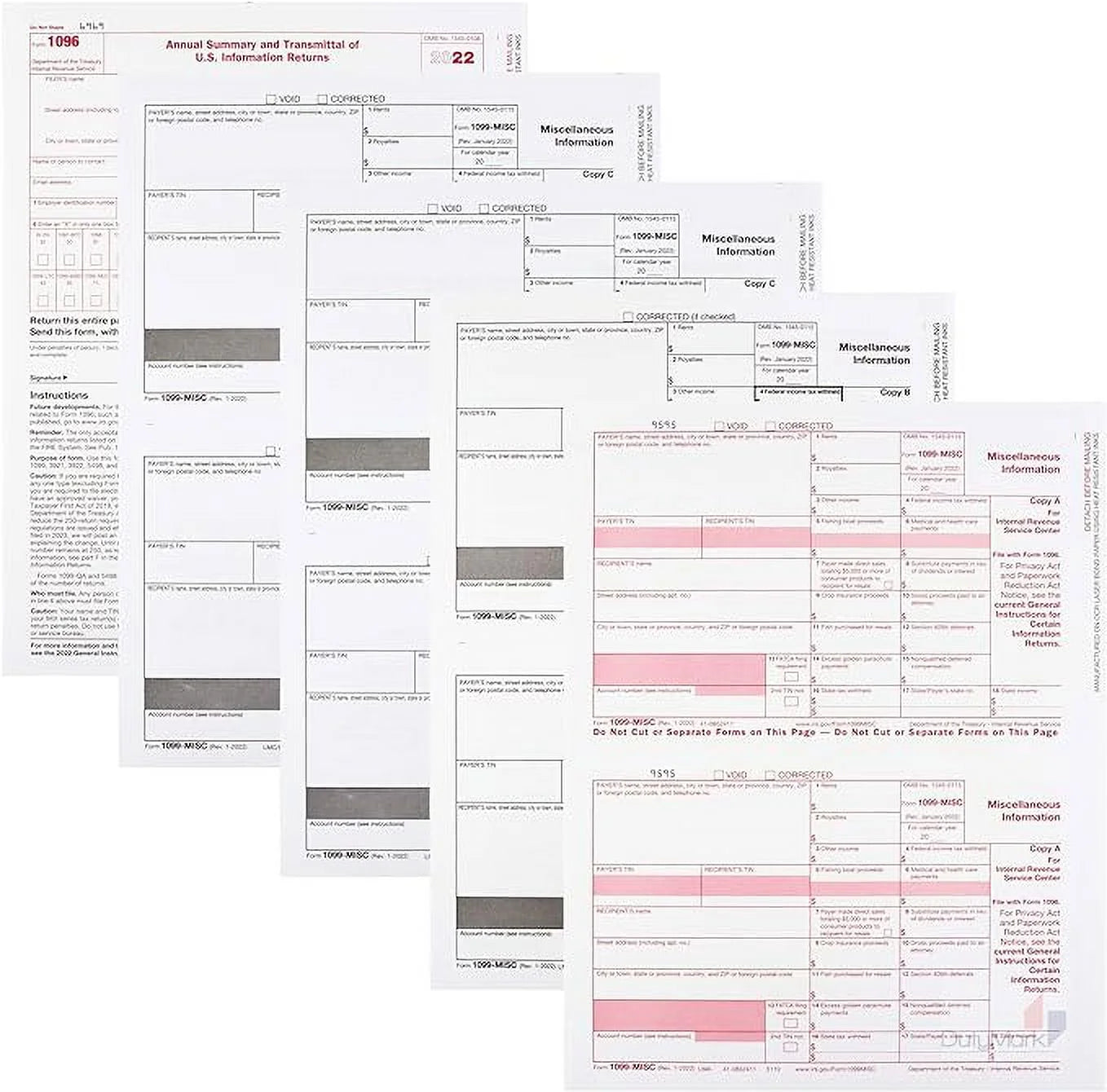 1099 Misc Forms 2022, 4 Part Laser Tax Forms, 25-Pack K522