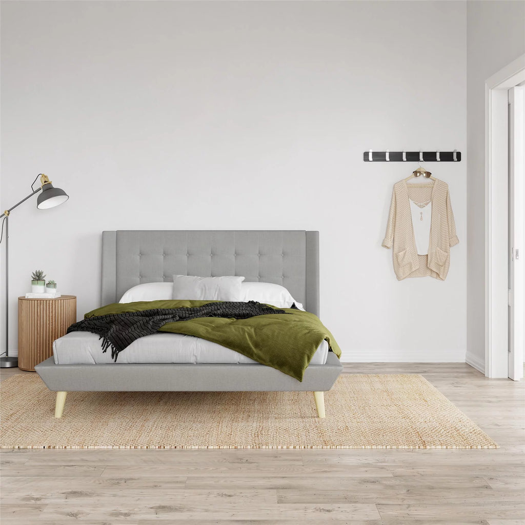 Light Gray Linen Upholstered Bed with Low Profile Platform Frame, Full C485