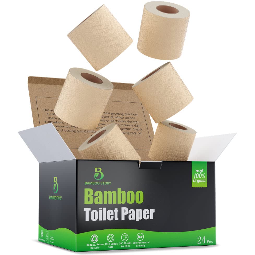 Bamboo Toilet Paper, 3PLY 300 Sheets, Unbleached, Brown S352857