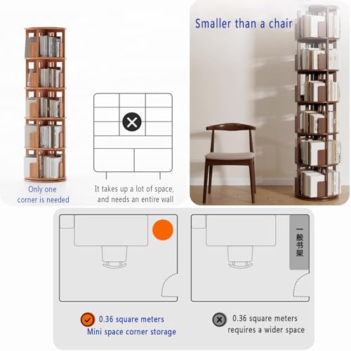 Cherry wood 360° Rotating Bookshelf Tower X990
