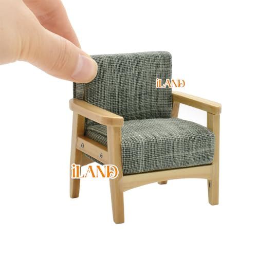 Grey Green Dollhouse Couch and Miniature Sofa Set with Mini Houndstooth Cushions I836048