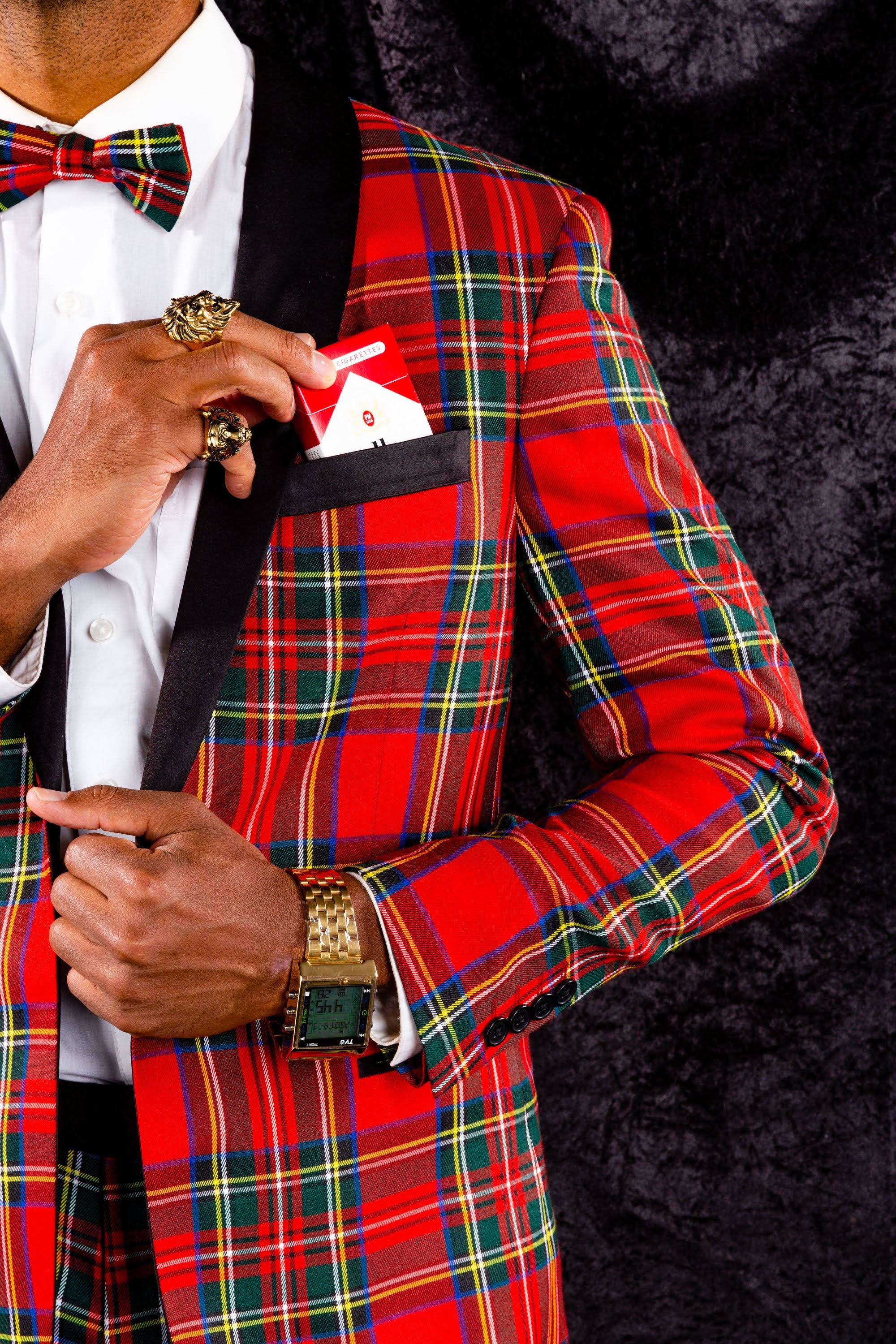 Tartan Plaid Tuxedo, Size 50, Black/Red N3547