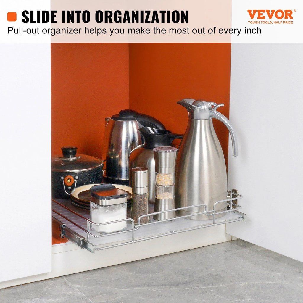 Chrome Steel Pull Out Cabinet Organizer with Sliding Shelves U13549
