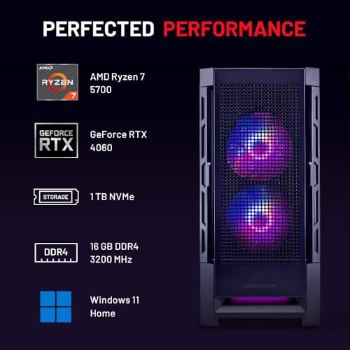 Mini Gaming PC Desktop, Ryzen 7 5700, NVIDIA RTX 4060 8GB, 1TB SSD, 16GB DDR4 RAM 3200, 650W Gold PSU, Win 11 Home V12531