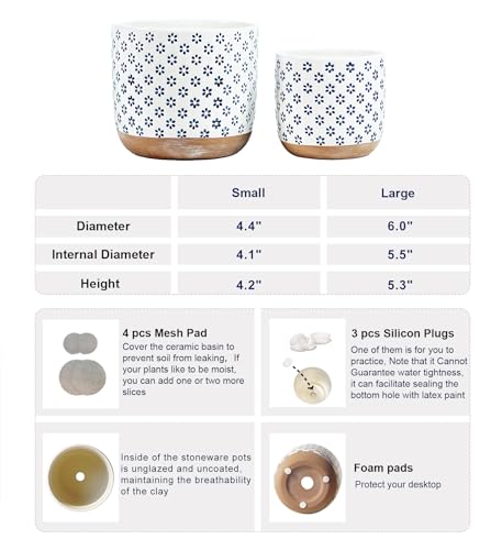 Set of 2 Ceramic Stoneware Plant Pots with Drainage Hole B563273