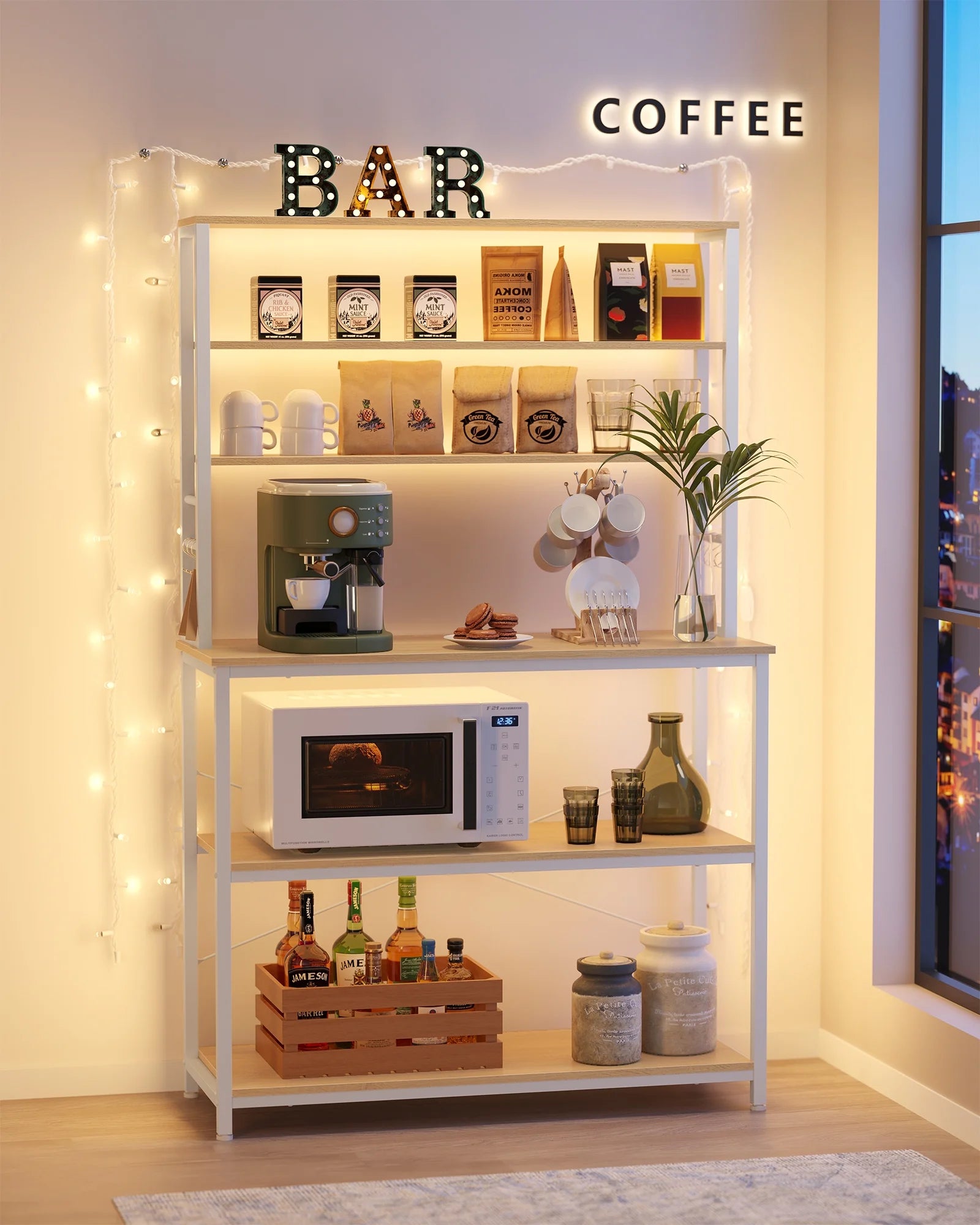 Oak and White Microwave Stand with Storage Shelf T227953