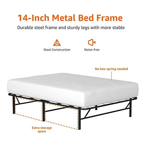 Black Foldable Metal Platform Bed Frame, Full Size, 14 inches High K785