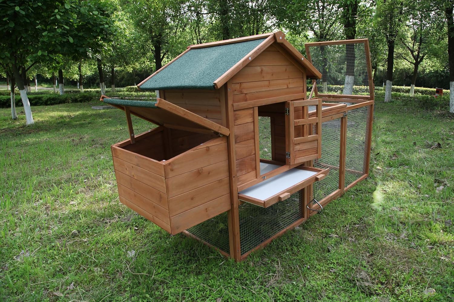 Large Two Tiers Wooden Chicken Coop with Egg Box Run W8120