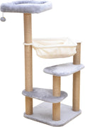 42" Grey Beige Cat Tree with Cat Hammock, Scratching Post V827154