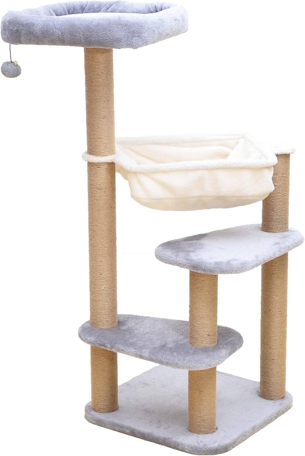 42" Grey Beige Cat Tree with Cat Hammock, Scratching Post V827154