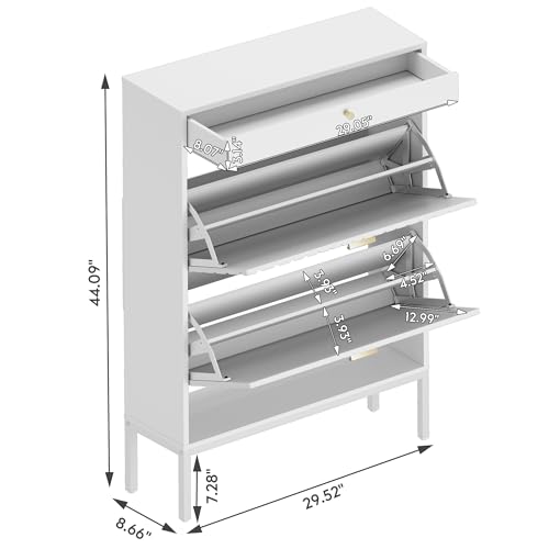 White Shoe Cabinet with 2 Drawers and Adjustable Shelf I3203