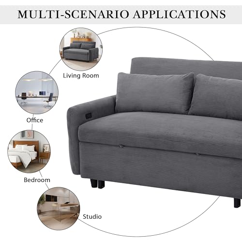 Light Blue 2 Seat Convertible Sofa Bed with USB Ports P7502