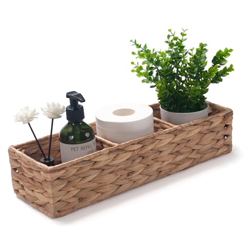 Water Hyacinth Wicker Basket with 3 Dividers 16.5inch x 5.5inch x 3.5inch D21144