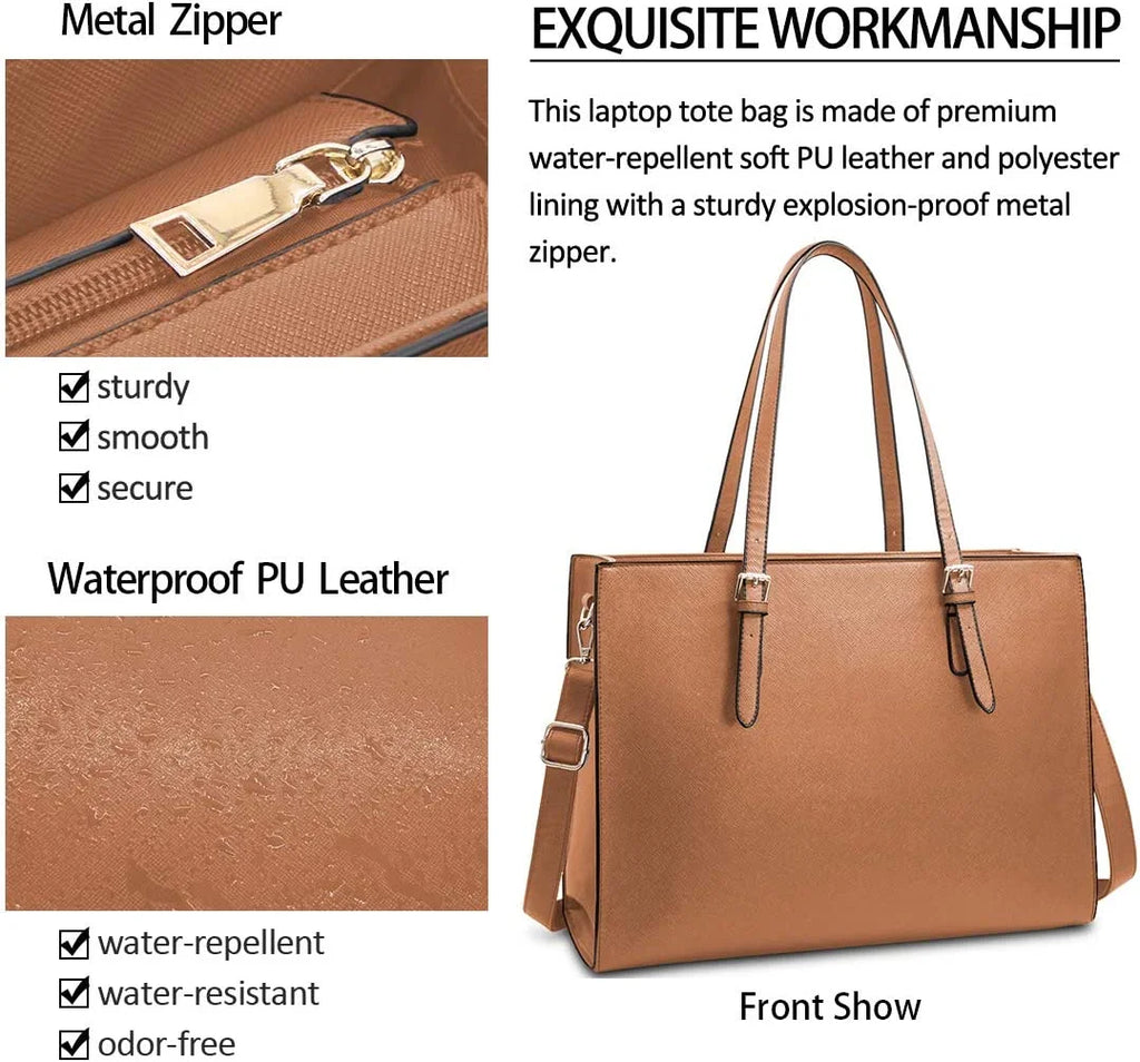 Brown Waterproof Leather 15.6 Inch Laptop Tote Bag L57166
