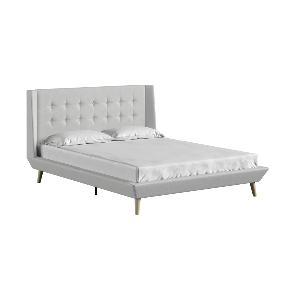 Light Gray Linen Upholstered Bed with Low Profile Platform Frame, Full C485