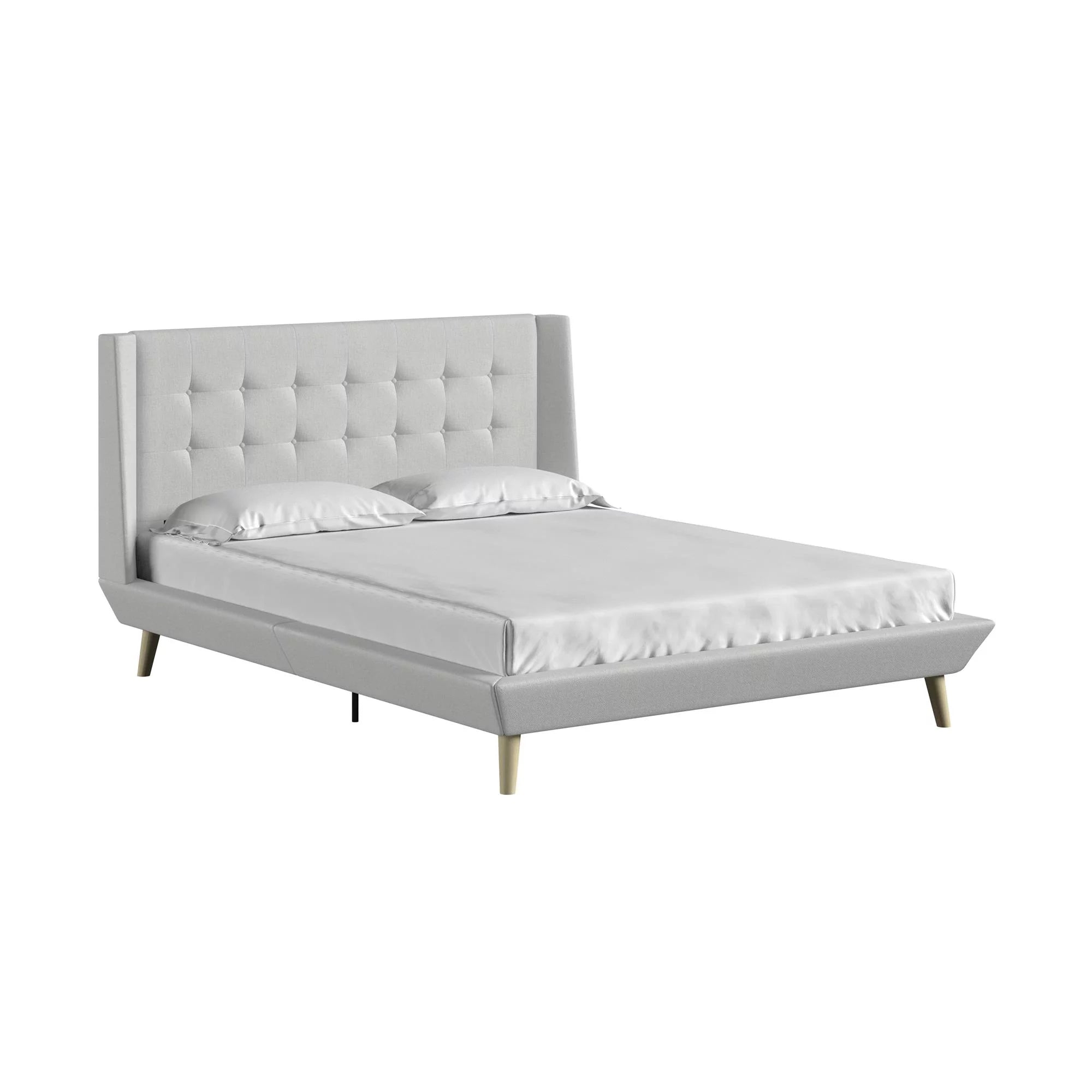 Light Gray Linen Upholstered Bed with Low Profile Platform Frame, Full C485