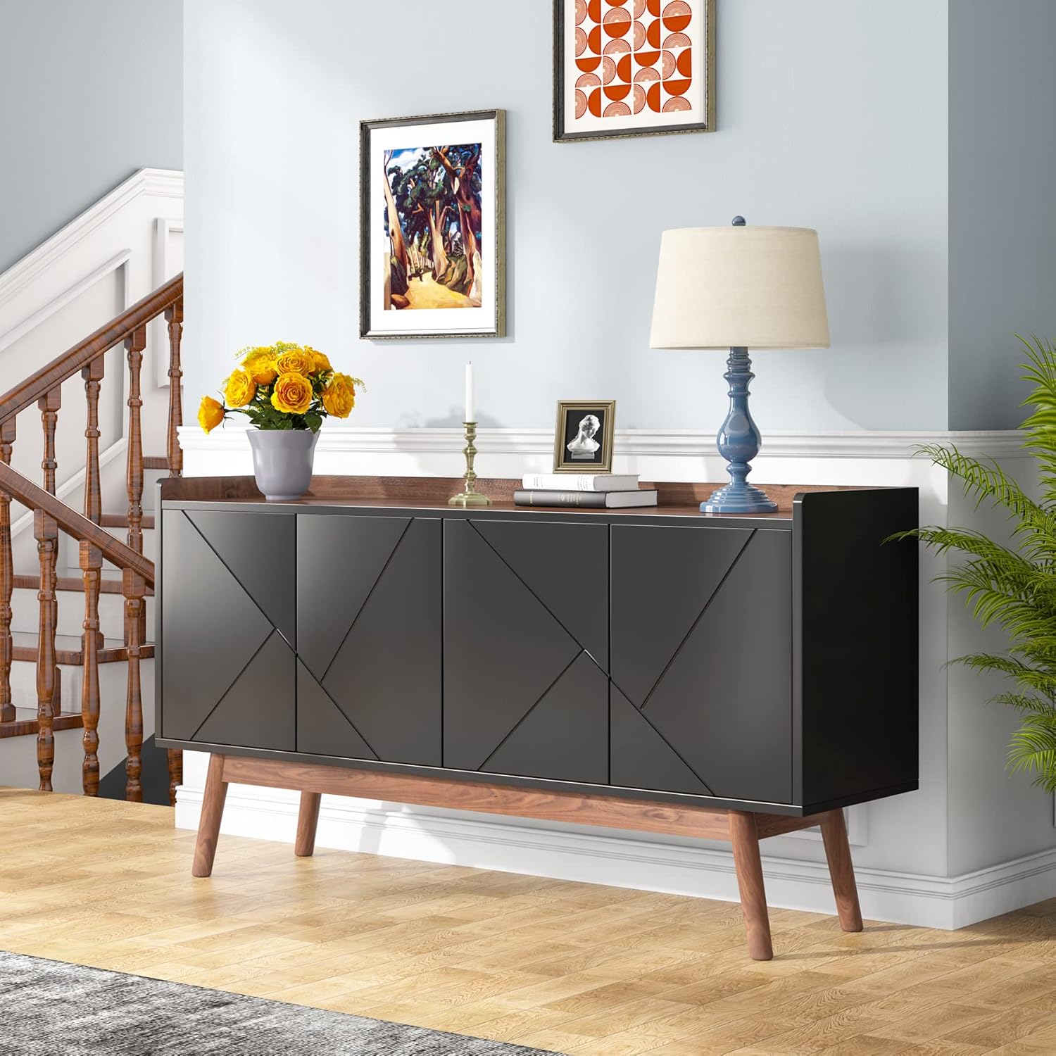 Black 55" Wood Sideboard Cabinet with Doors U7871
