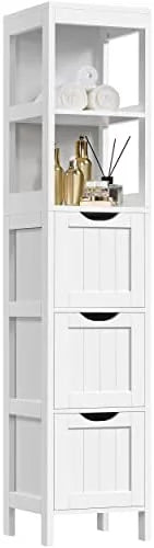 White 12" D x 12" W x 56" H Tall Cabinet with 3 Drawers & 2 Shelves T933