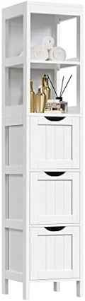 White 12" D x 12" W x 56" H Tall Cabinet with 3 Drawers & 2 Shelves T933