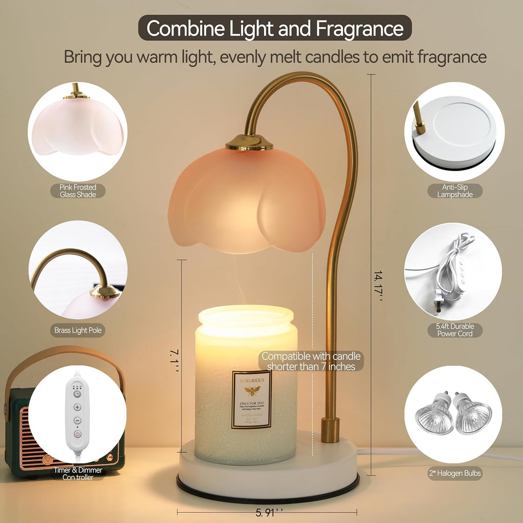Candle Warmer Lamp with Timer & Dimmer, Electric for Large Jar Candles, 3 Wick Candle, with 2 Bulbs F397