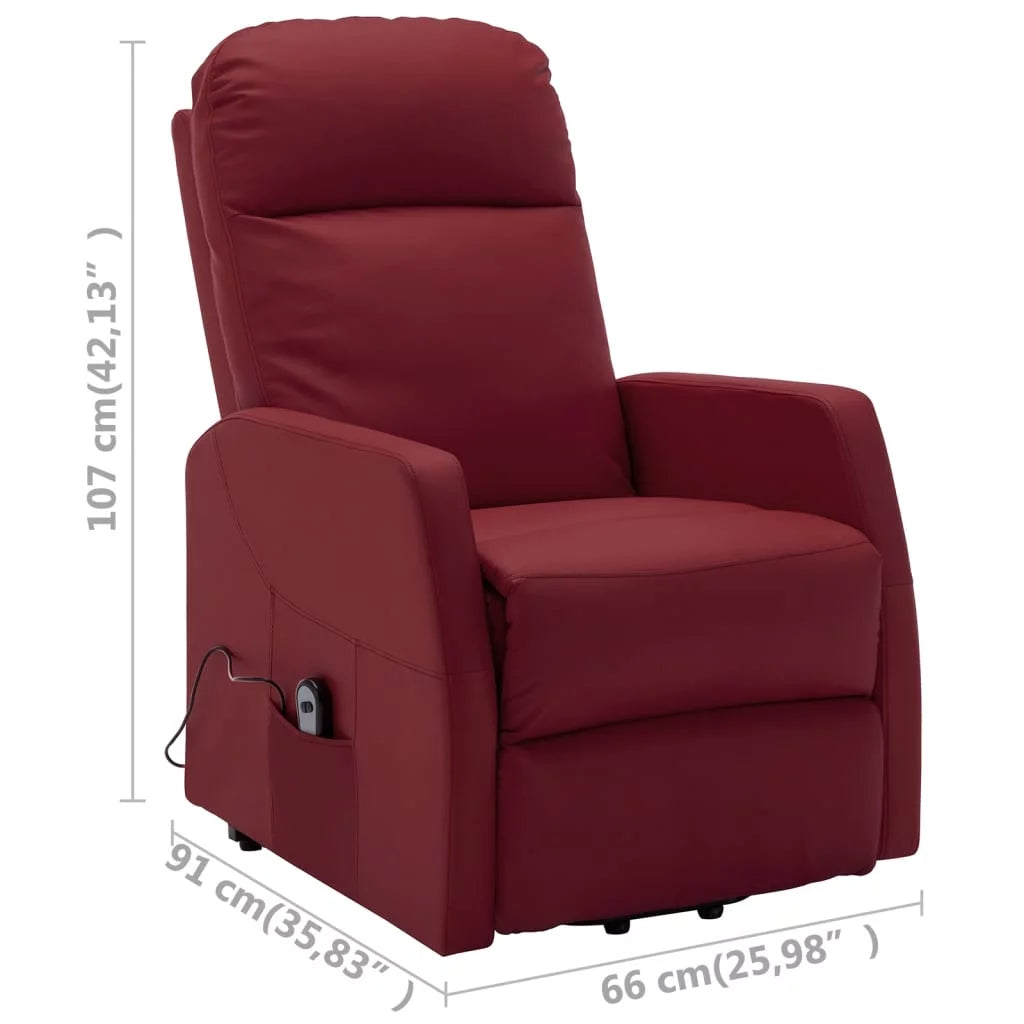 Wine Red Faux Leather Power Lift Massage Recliner R526