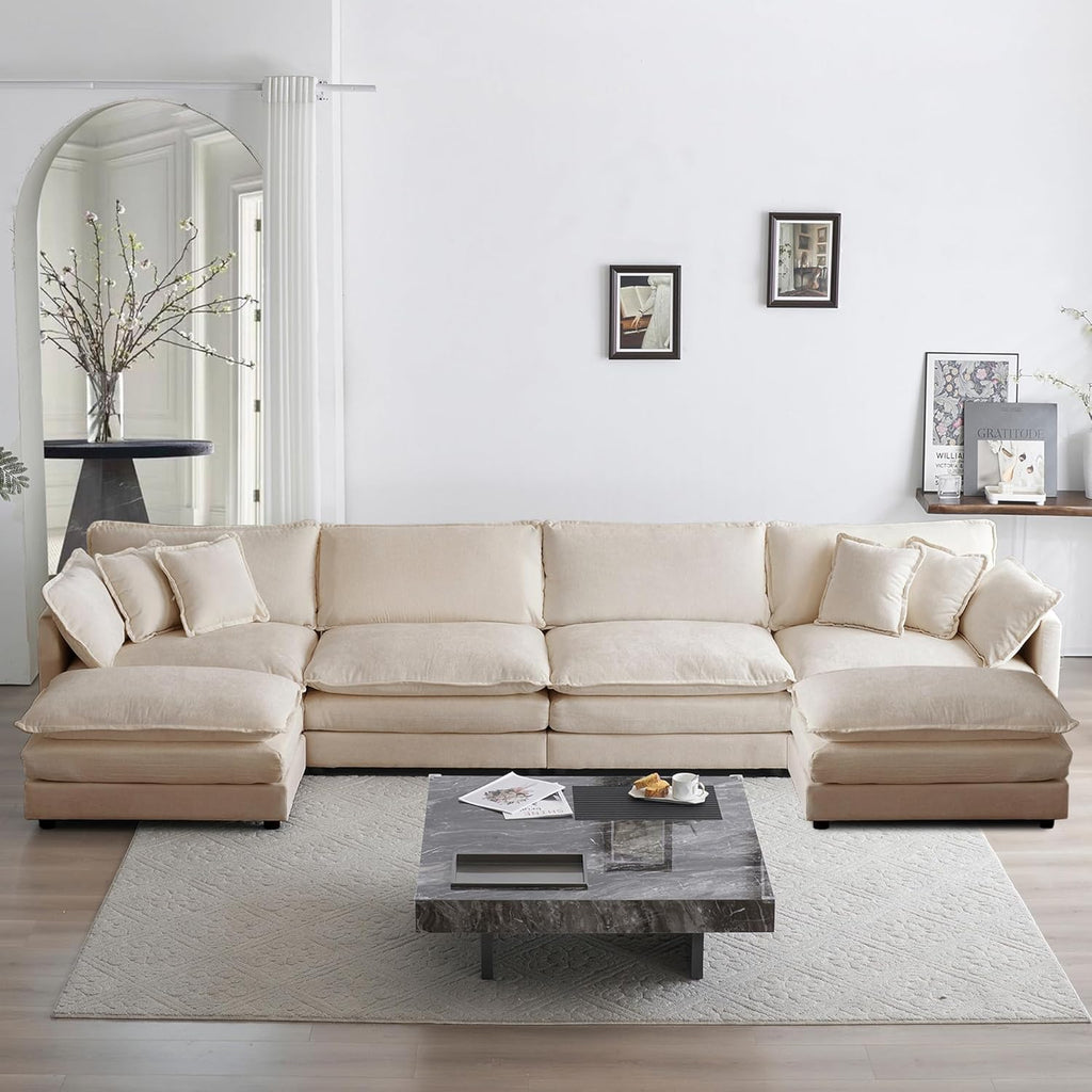 Oversized U-Shaped Modular Sectional Sofa Couch, Soft Chenille, Camel U212245