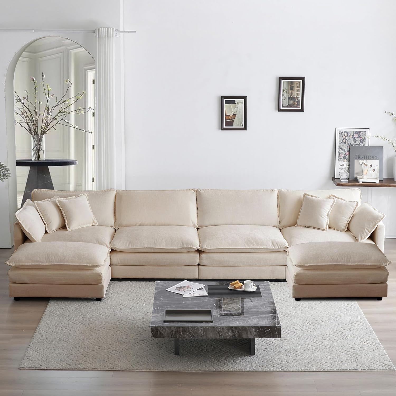 Oversized U-Shaped Modular Sectional Sofa Couch, Soft Chenille, Camel U212245