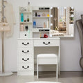 White Vanity Desk with Mirror and Light and Drawers Y229519