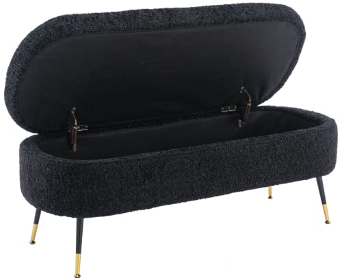 Black Sherpa Storage Ottoman Bench with Metal Legs A771