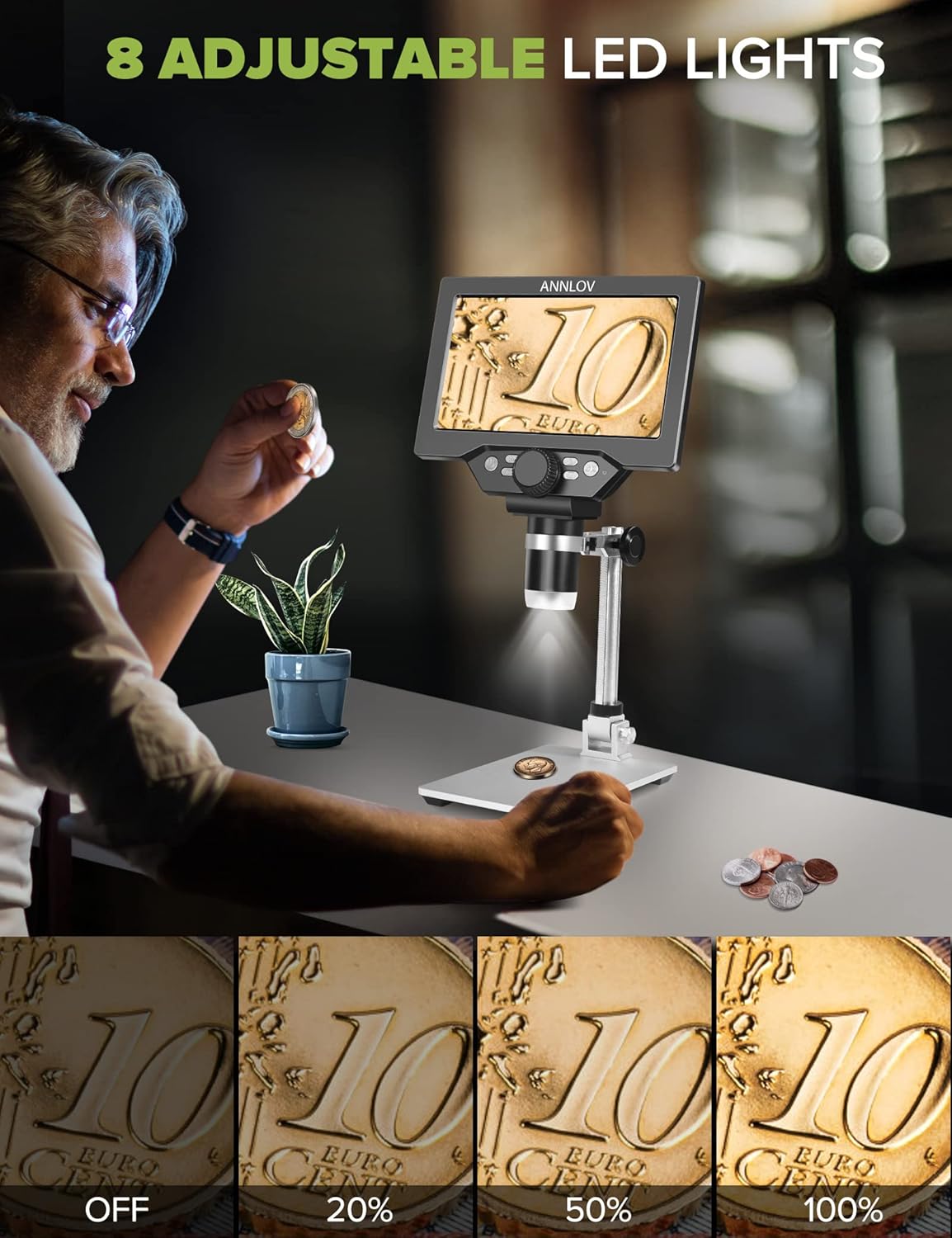 1200X 1080P 12MP LCD Digital Microscope with Metal Stand R3908