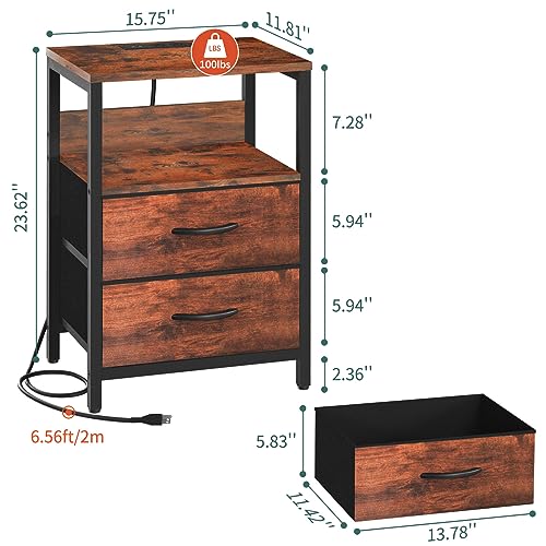 LED Night Stand with Fabric Drawers and Storage Shelf A52281
