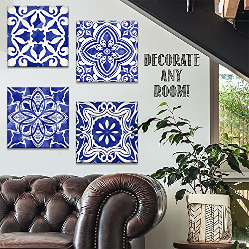 Blue Mosaic 4 Panels Canvas Paintings (12" x 12") T40980