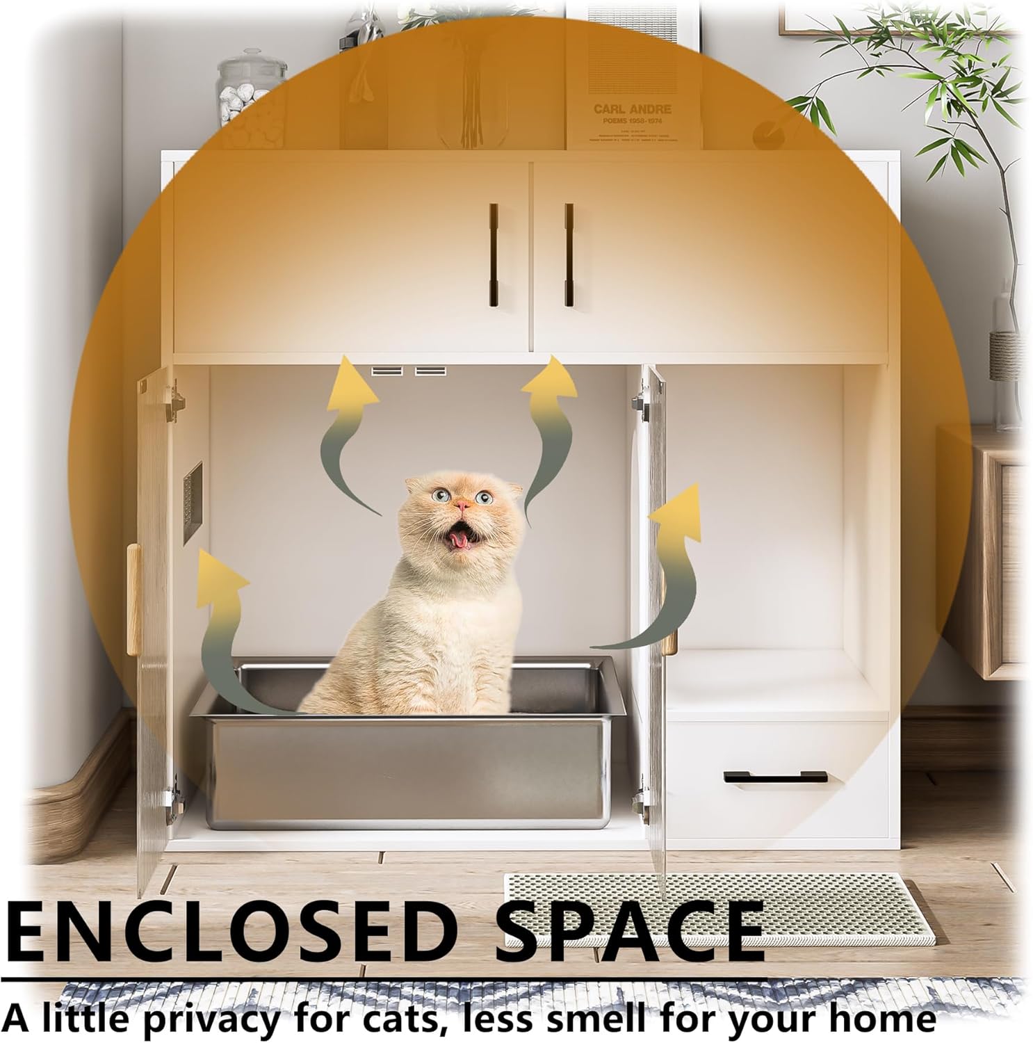 White Cat Litter Box Enclosure Furniture Cabinet with Storage Space, 37.4'' x 19.7'' x 35.4'' I28915