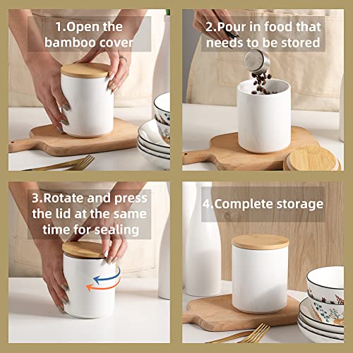 Ceramic Canisters Set with Bamboo Lid, Pack of 4 (White) E1483